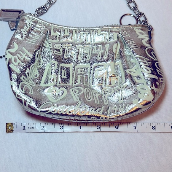 Coach LtdEd Poppy Silver Etched Storypatch Small Evening Shoulder Bag Purse RARE - Picture 10 of 15